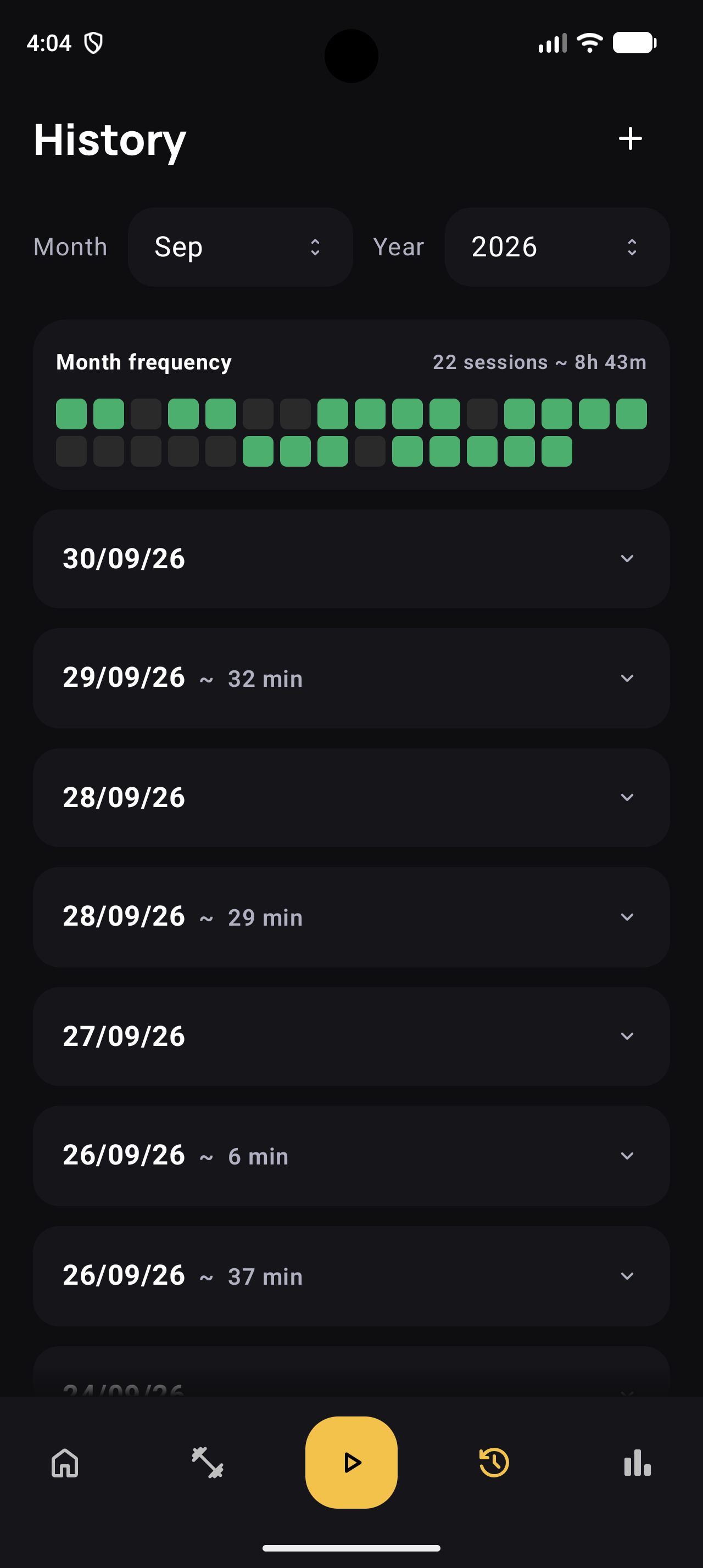 Workout history screen
