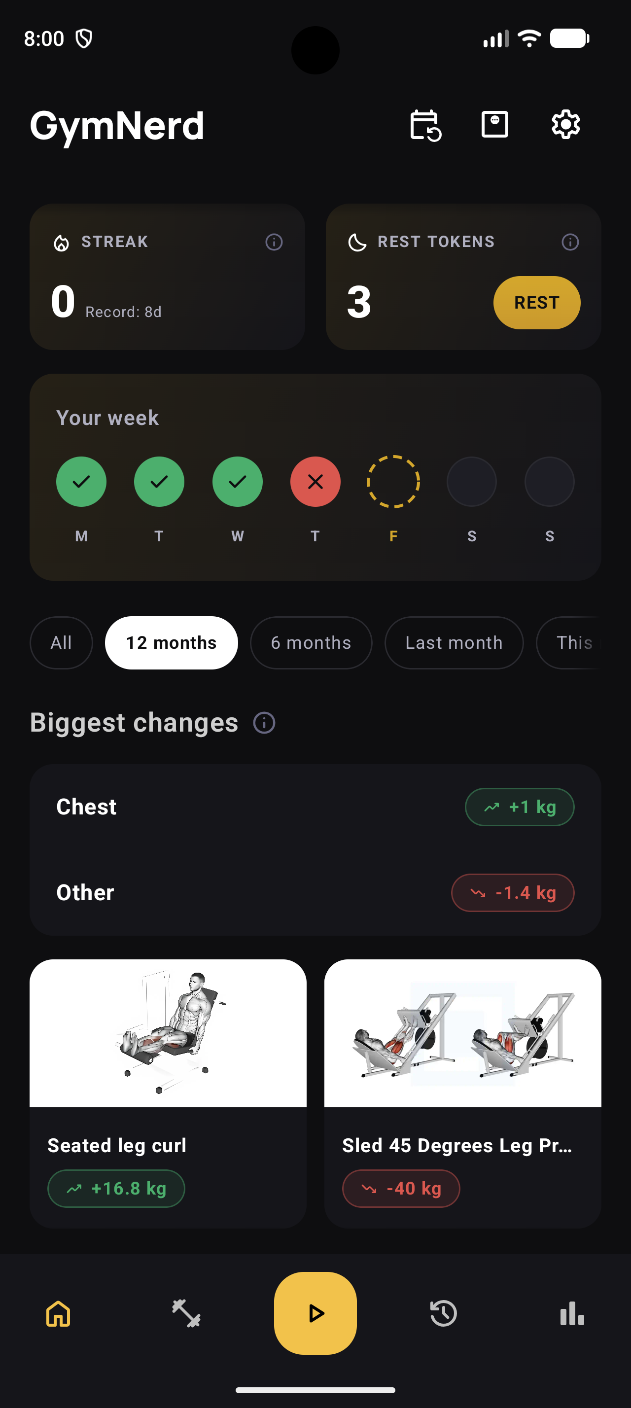 GymNerd home screen