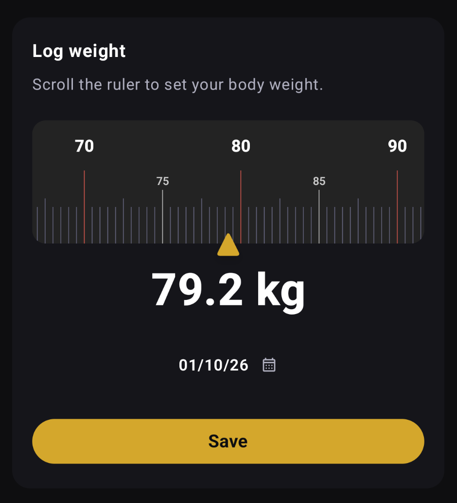 Log weight with a scrolling ruler