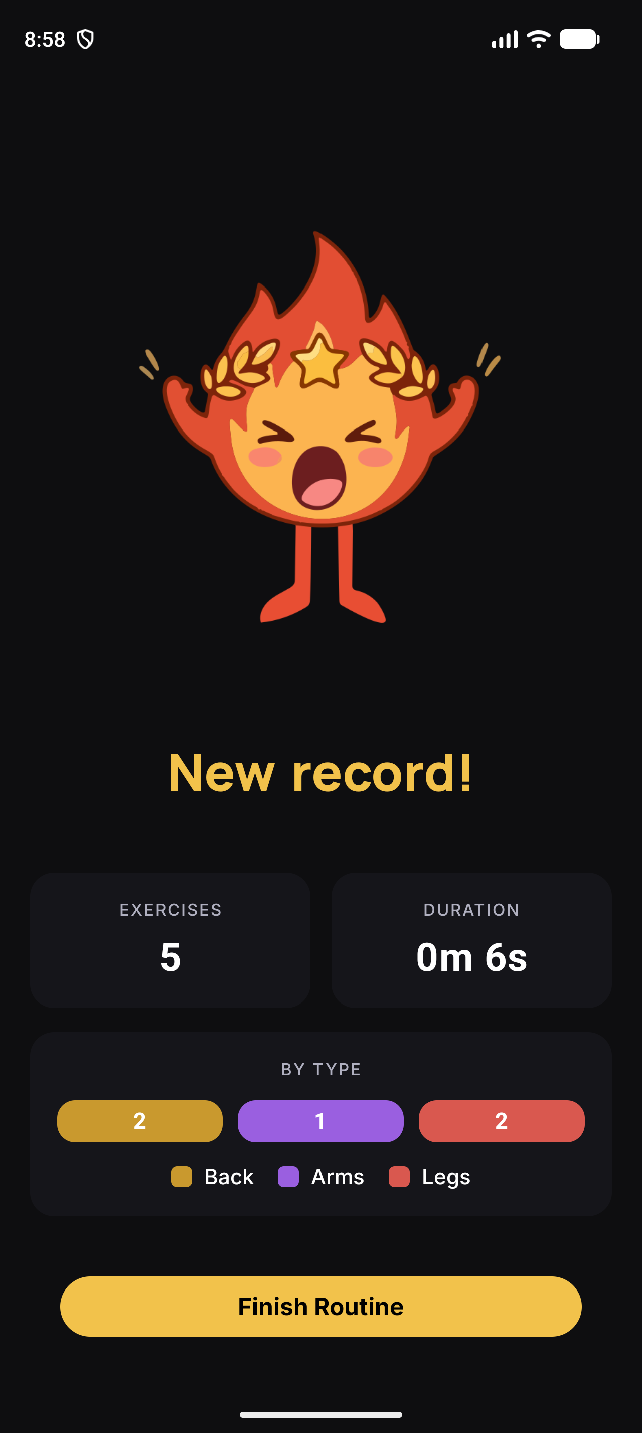 Workout player screen with the set log